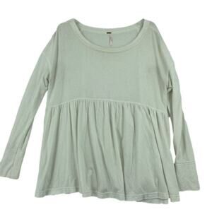 Free People Peplum Blouse Top Size S White Oversized Stretch Raw Hem Long Sleeve